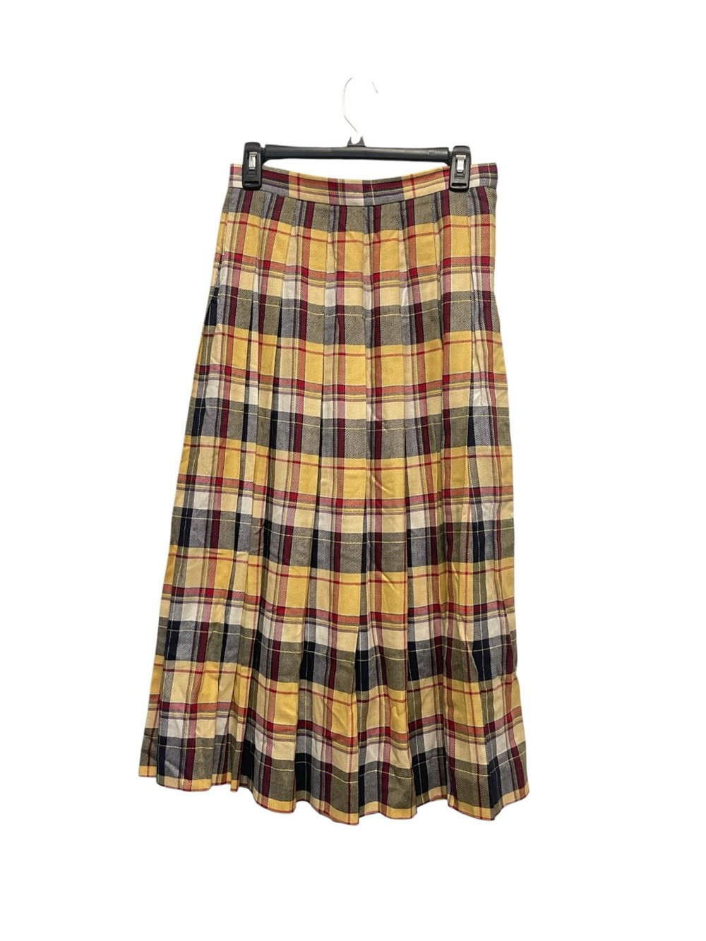 Vintage Talbots Yellow Tartan Plaid Pleated Midi Skirt Sz 8 Academia Preppy